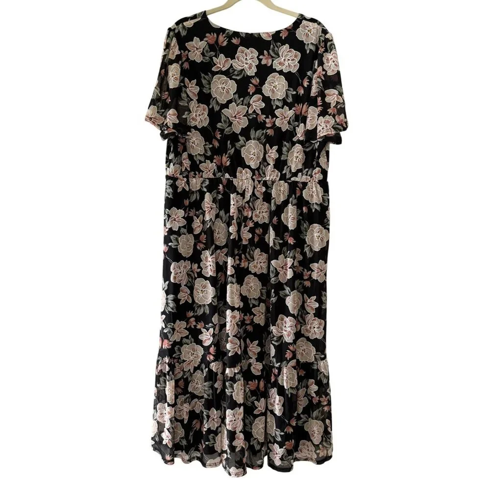 Siren Lily Womens Floral Longer Dress 3X Flutter Sleeves Elastic Waist Tiered - Picture 4 of 7